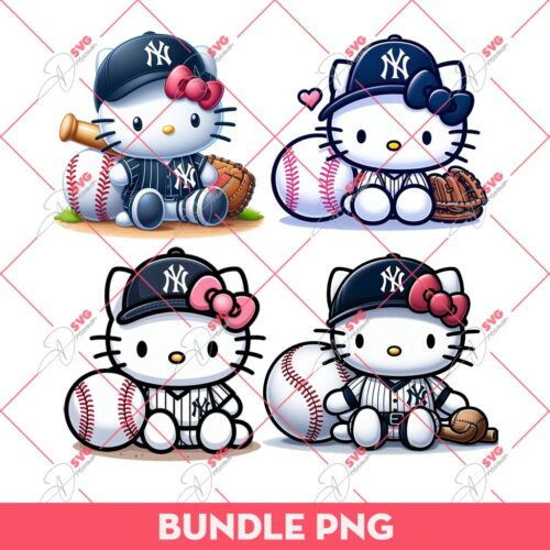 Bundle Hello Kitty New York Yankees Baseball PNG, Kitty New York Yankees PNG, Kitty Baseball PNG