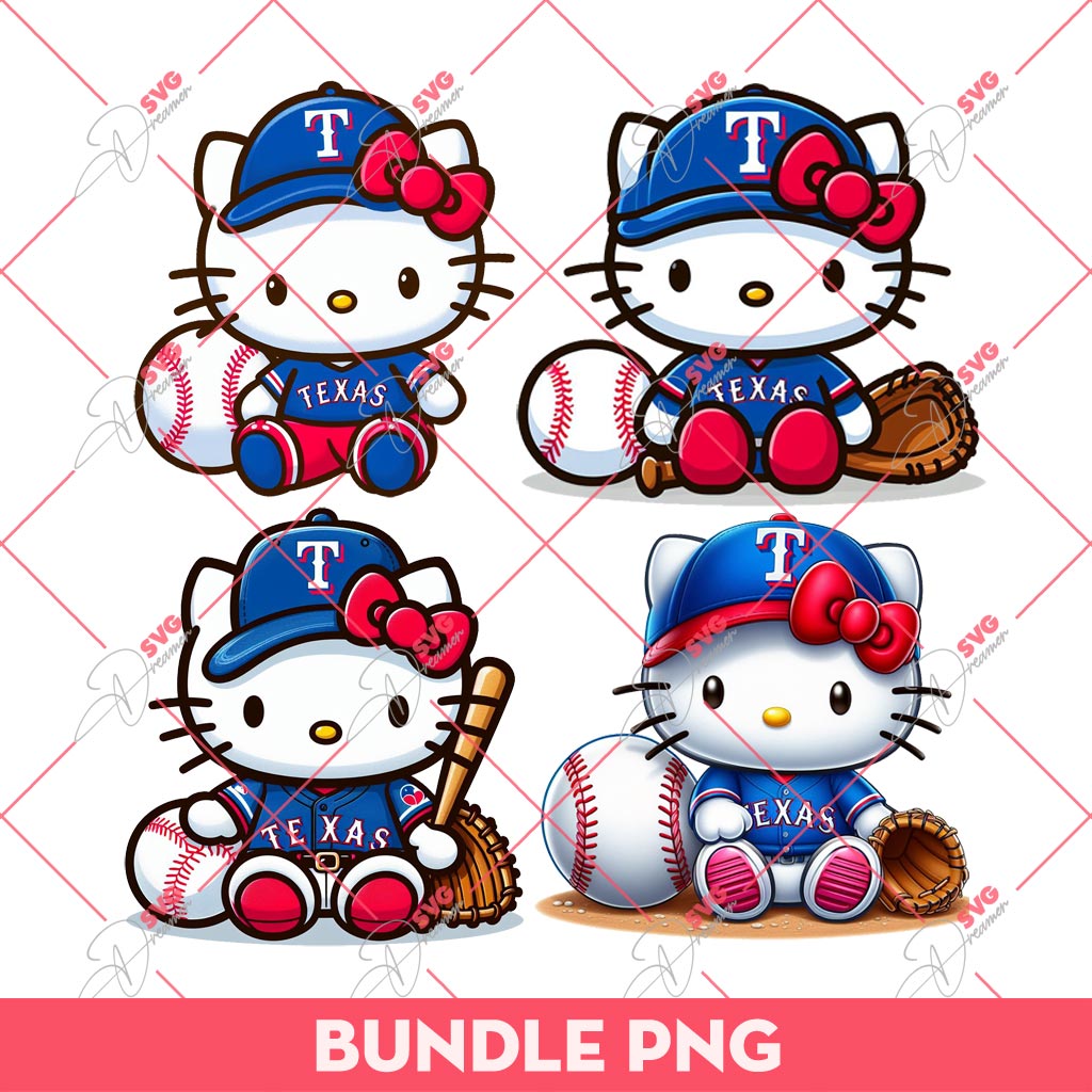 Bundle Hello Kitty Texas Rangers Baseball PNG, Kitty Texas Rangers PNG, Kitty Baseball PNG