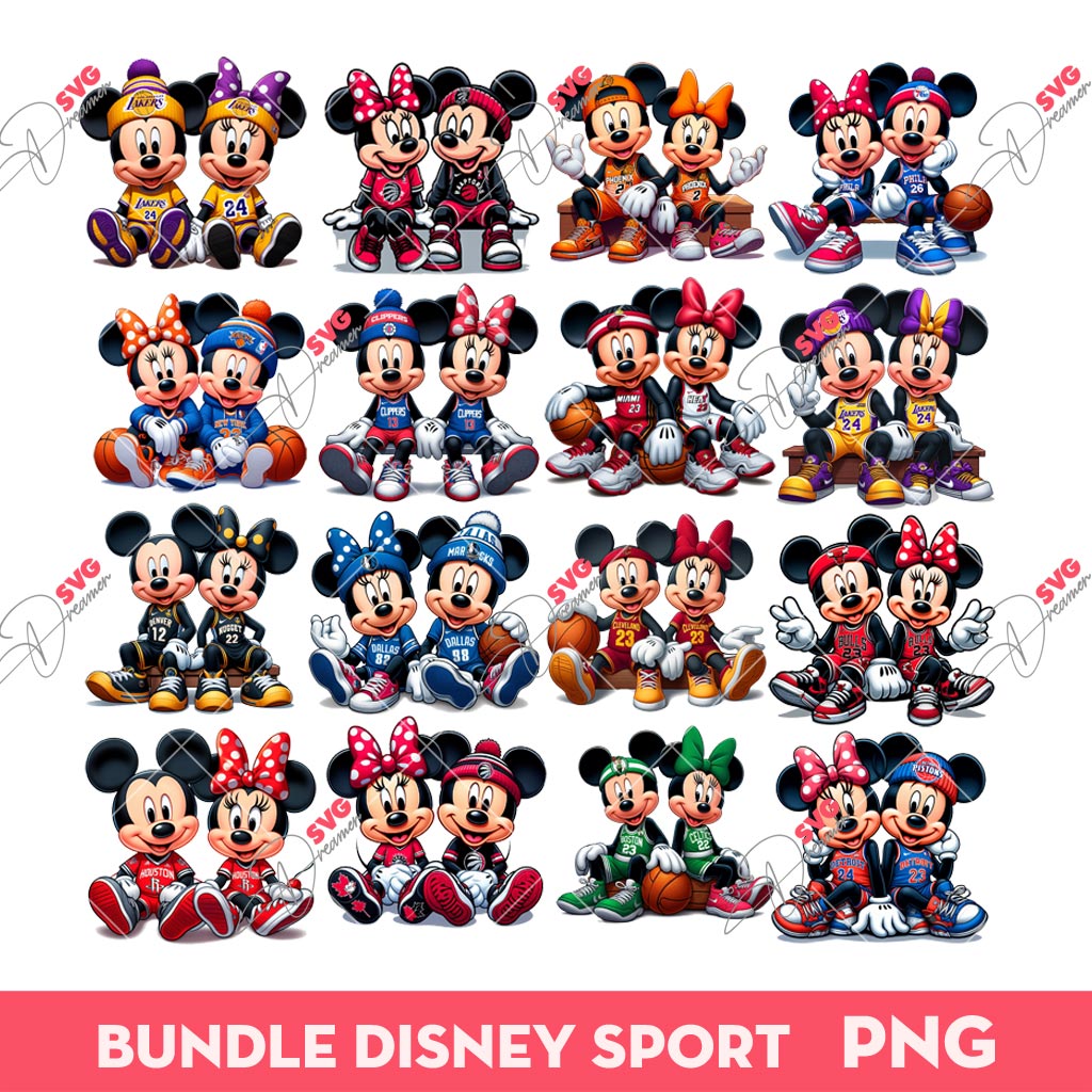 Bundle Mickey Minnie Basketball Sport PNG, Bundle Disney Basketball Teams PNG (Over 15 Designs)