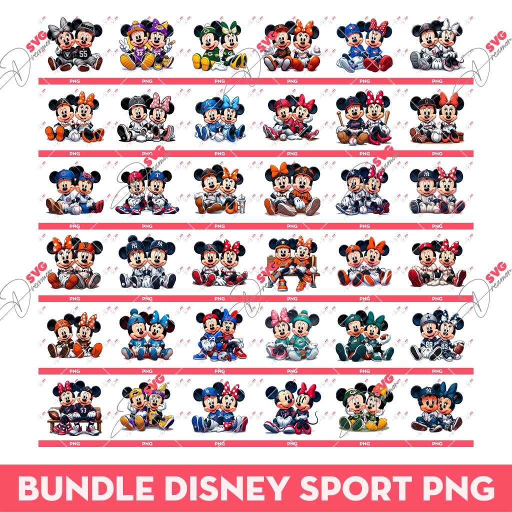 Bundle Mickey Minnie Sport Baseball Football Basketball PNG, Disney Mickey Minnie Sport Fans PNG (Over 40 Designs)