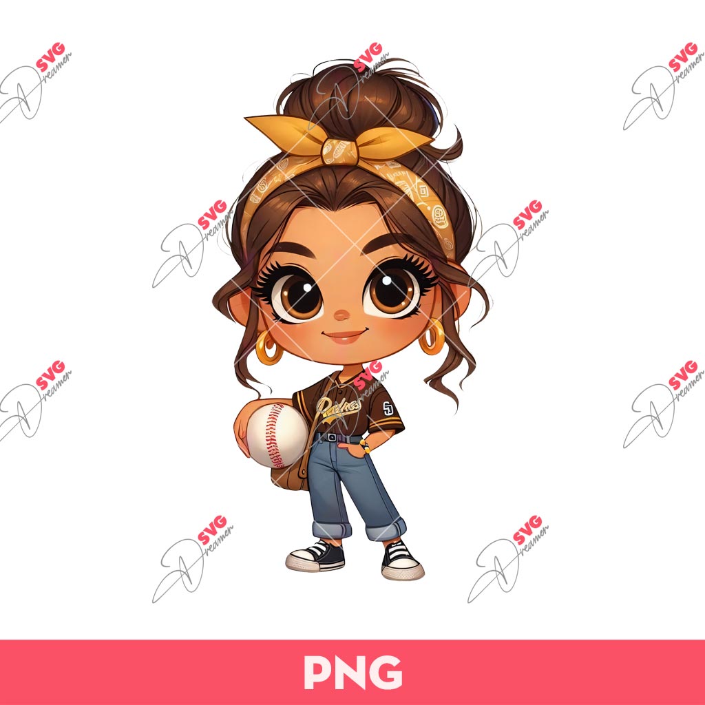 Cartoon Girl Baseball Fan San Diego Padres PNG, Cute Girl Baseball Padres PNG