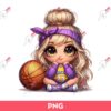 Cartoon Girl Basketball Fan LA Lakers PNG, Cute Little Girl Messy Bun Hair LA Lakers PNG