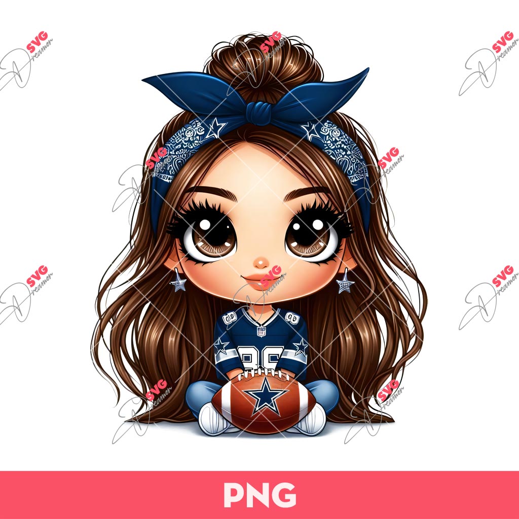 Cartoon Girl Fan Dallas Cowboys Football PNG, Dallas Cowboys Cute Girls PNG