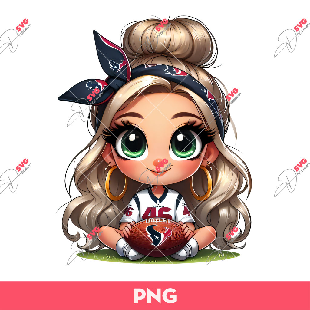 Cartoon Girl Fan Houston Texans Football PNG, Houston Texans Girl PNG