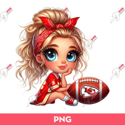 Cartoon Girl Fan Kansas City Chiefs PNG, Beautiful Girl KC Chiefs Football PNG