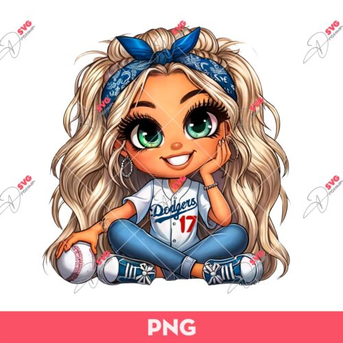 Cartoon Girl Fan LA Dodgers Baseball PNG, Cute Girl Baseball PNG