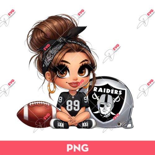 Cartoon Girl Fan Las Vegas Raiders Football PNG, LV Raiders Cute Girl PNG