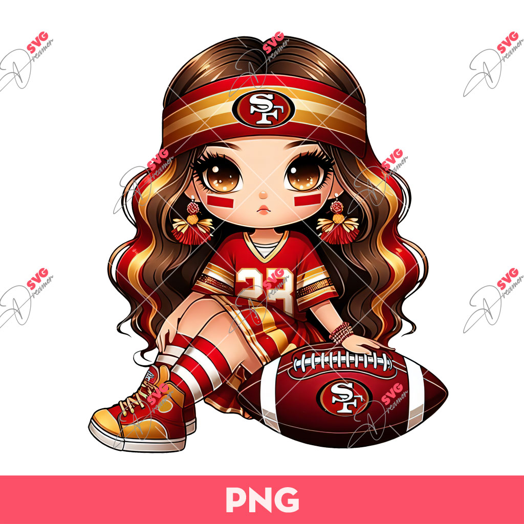 Cartoon Girl Fan San Francisco 49Ers Football PNG, 49Ers Fan Girl PNG, Cute Girl 49Ers PNG