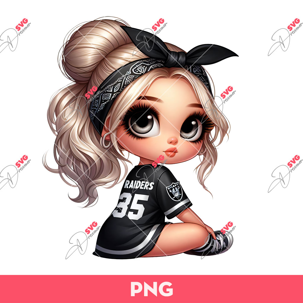 Cartoon Girl Football Fan Las Vegas Raiders PNG, Cute Girl LV Raiders PNG