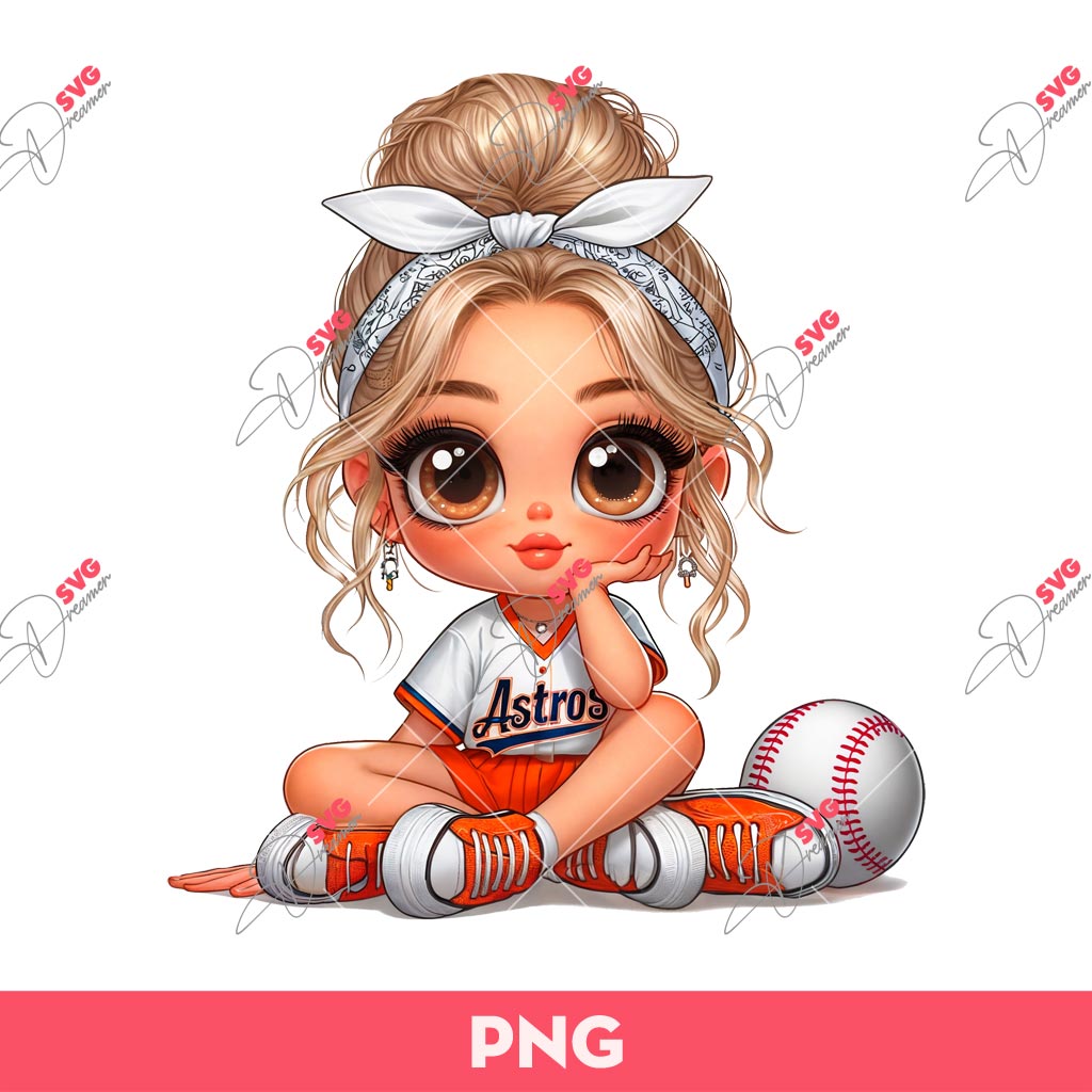 Cartoon Girl Houston Astros PNG, Cute Girl Baseball Fan HA PNG
