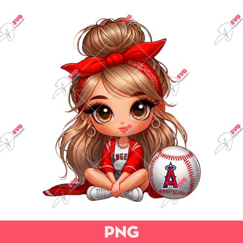 Cartoon Girl Los Angeles Angels PNG, Cute Little Girl Baseball Fan LA Angels PNG