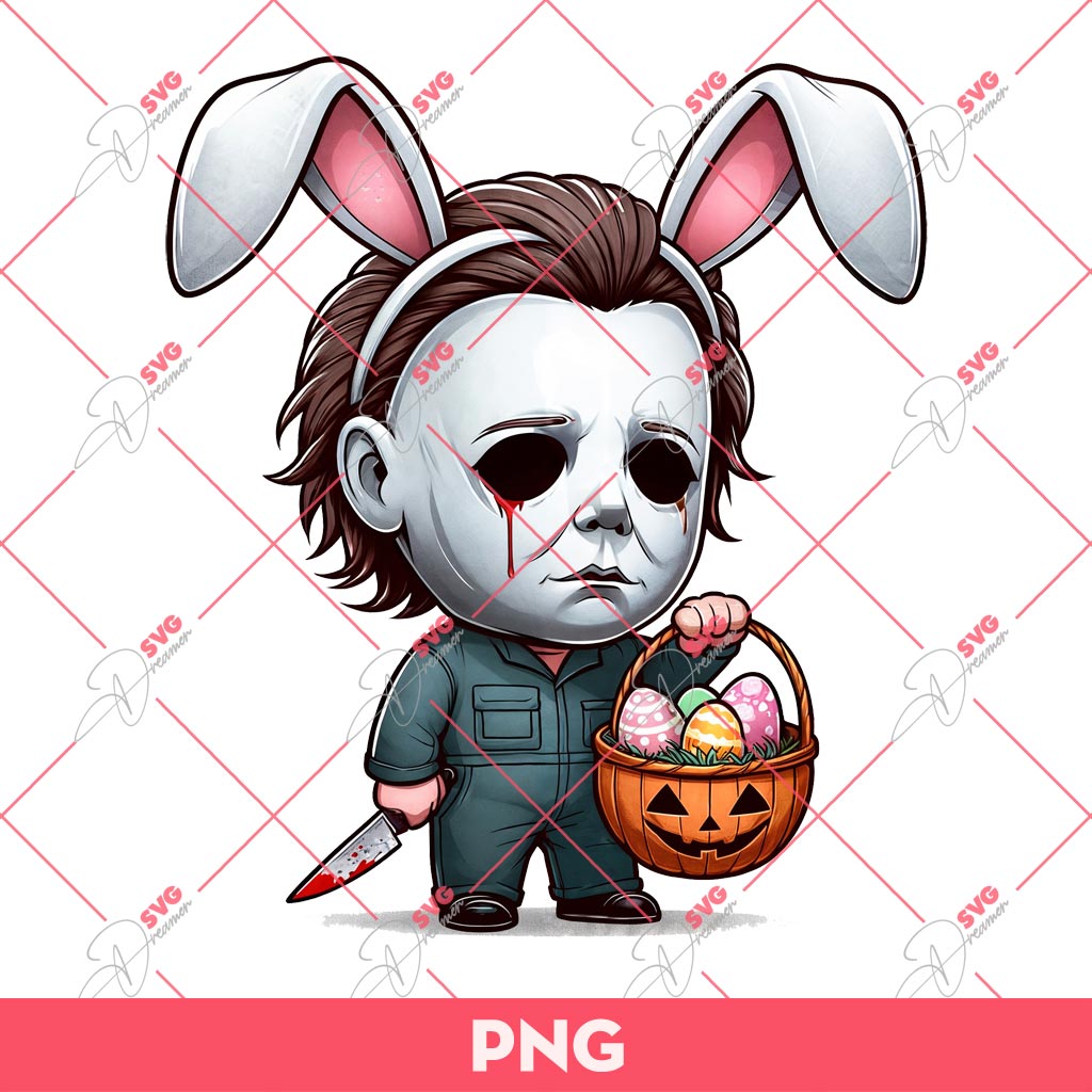 Chibi Michael Myers Horror Easter PNG, Myers Bunny Easter PNG