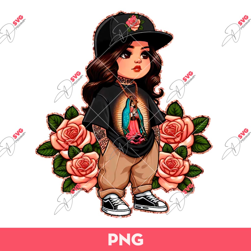 Chicana Religiosa Rose Gold PNG, Chicano Baby Girl PNG