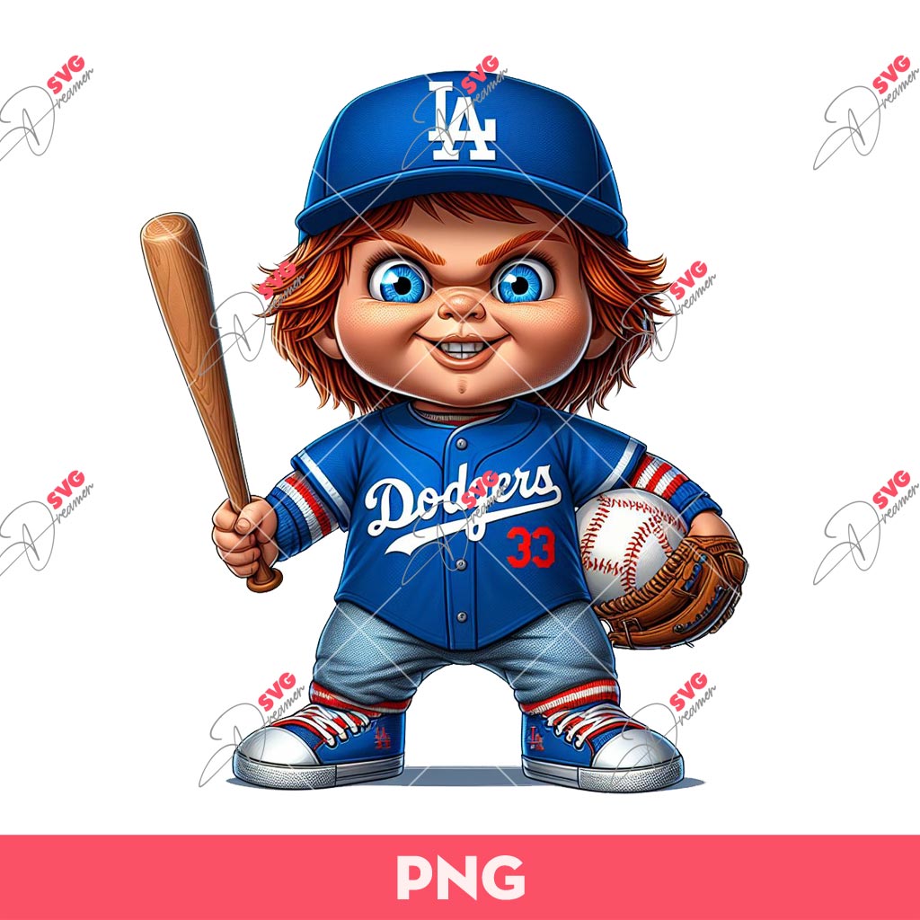 Chucky Baseball PNG, Chucky LA Dodgers PNG, Horror Chucky Fan Dodgers Baseball PNG