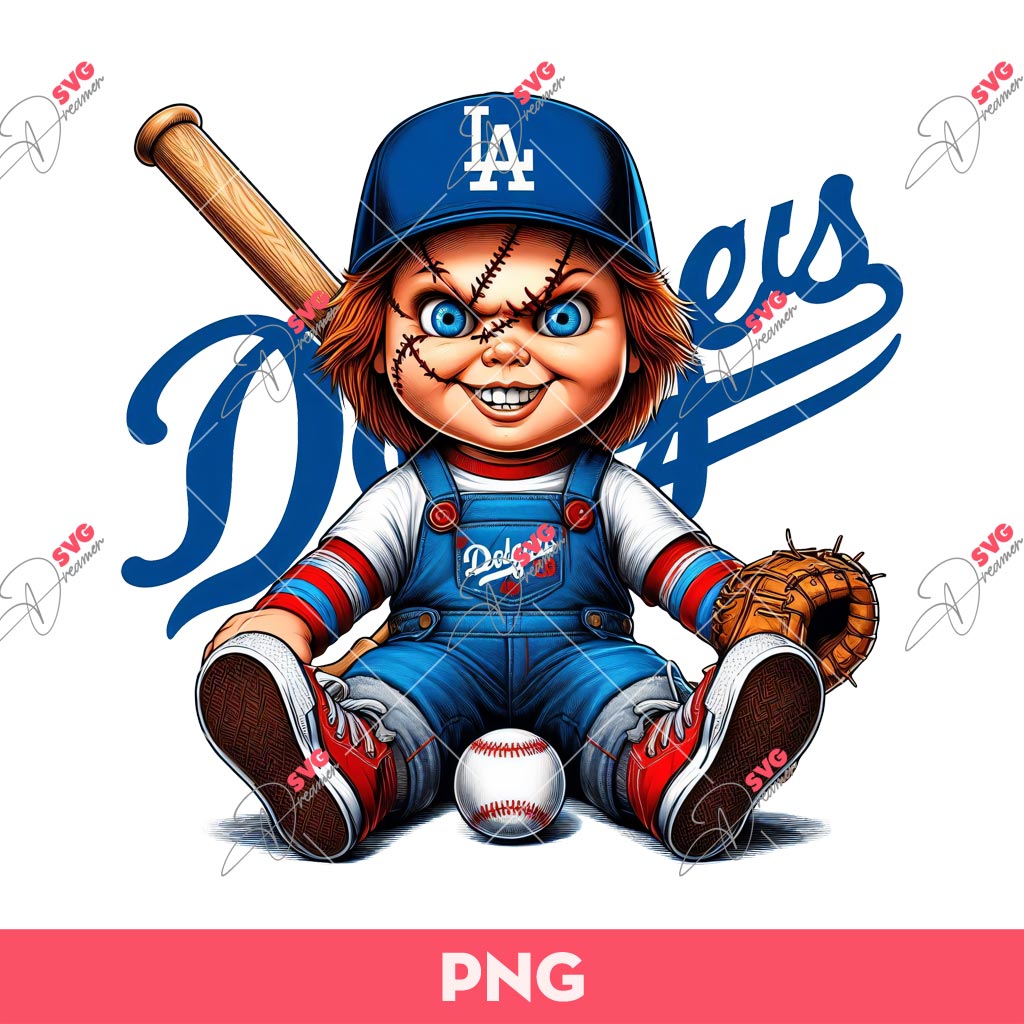 Chucky Doll LA Dodgers Baseball PNG, Horror Chucky Dodgers PNG