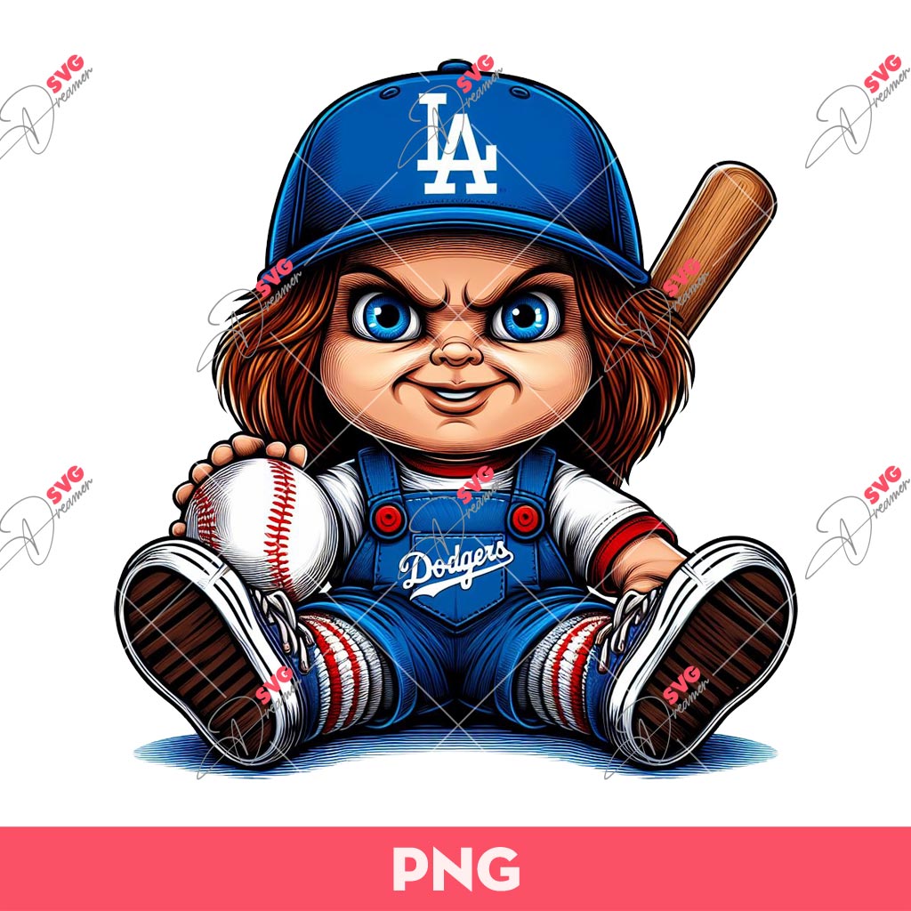 Chucky LA Dodgers Baseball PNG, Horror Chucky Baseball Fan PNG