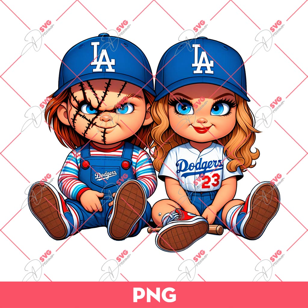 Chucky LA Dodgers PNG, Horror Couple LA Dodgers Baseball PNG, Chucky Baseball PNG
