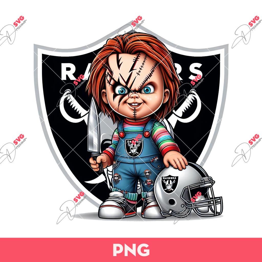 Chucky LV Raiders PNG, Chucky Fan Las Vegas Raiders Football PNG, Horror Chucky Football PNG
