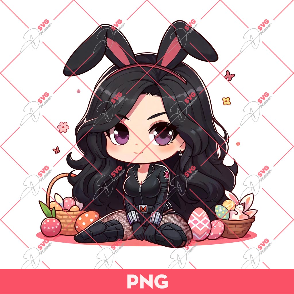 Cute Black Widow Bunny Easter PNG, Easter Black Widow Avengers PNG