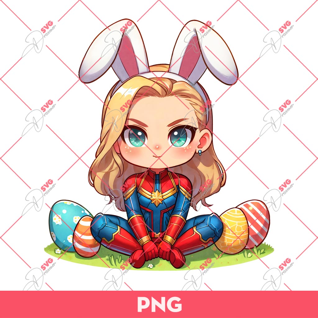Cute Captain Marvel Easter PNG, Easter Chibi Captain Marvel PNG