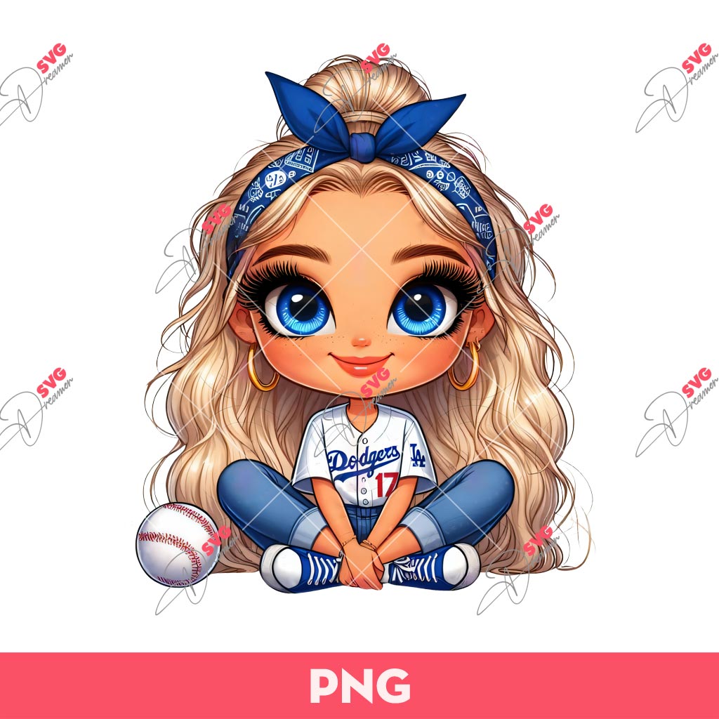 Cute Cartoon Girl Baseball LA Dodgers PNG, Cute Girl Dodgers PNG, Cute Girl Baseball PNG