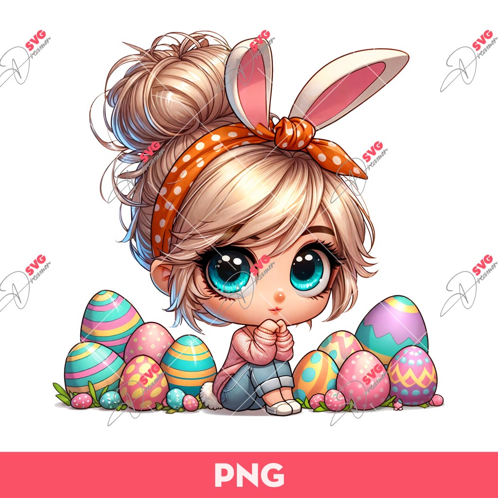 Cute Cartoon Girl Easter PNG, Cute Girl Bunny Easter PNG, Happy Easter Day PNG