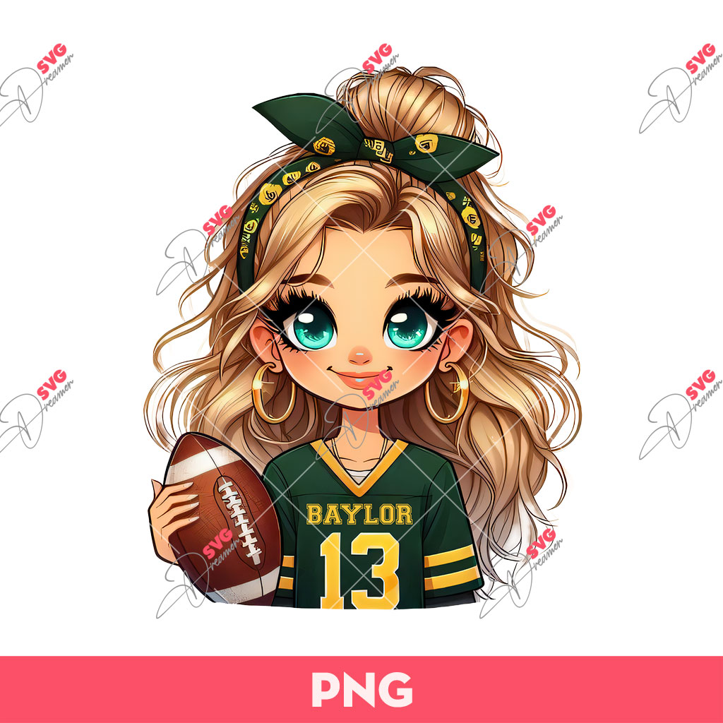 Cute Cartoon Girl Fan Baylor Bears Football PNG, Baylor Bears Girl PNG