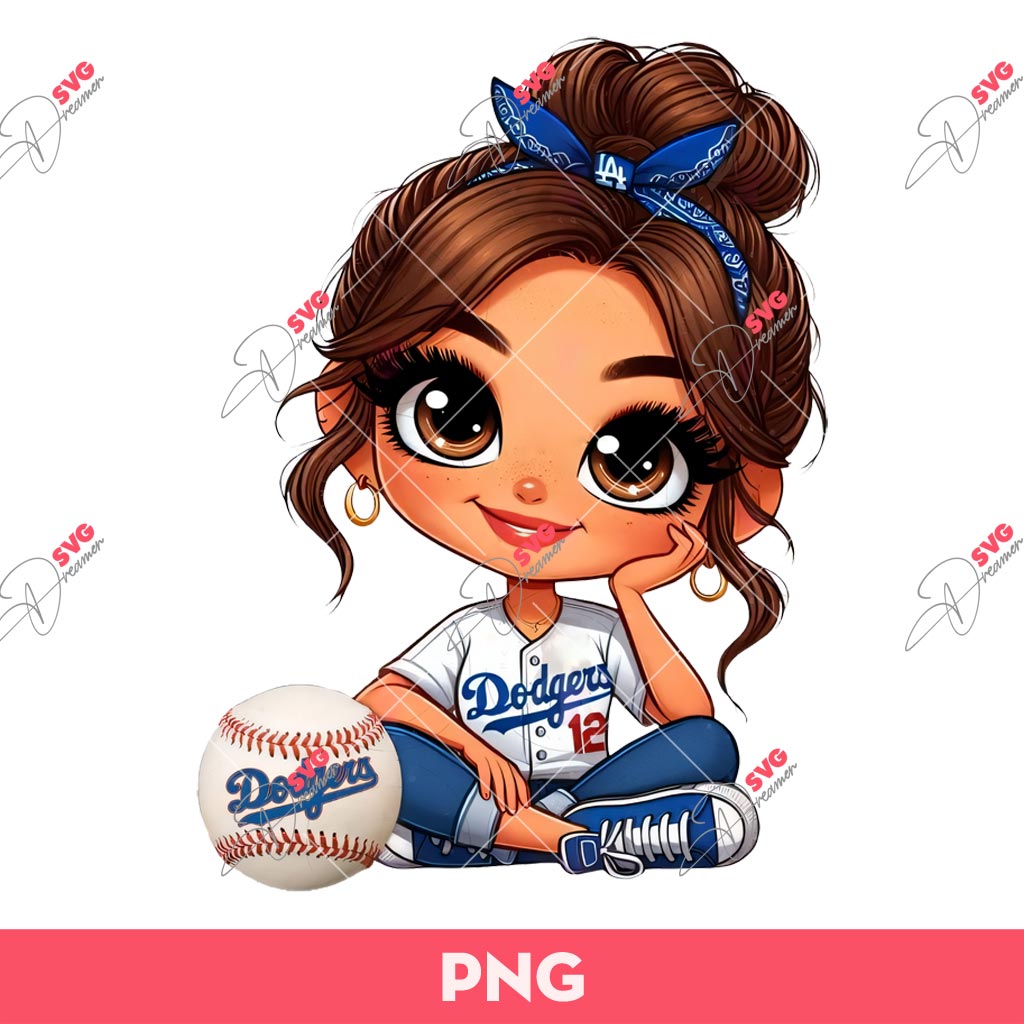 Cute Cartoon Girl Fan LA Dodgers Baseball PNG, Fan Los Angeles Dodgers Baseball PNG