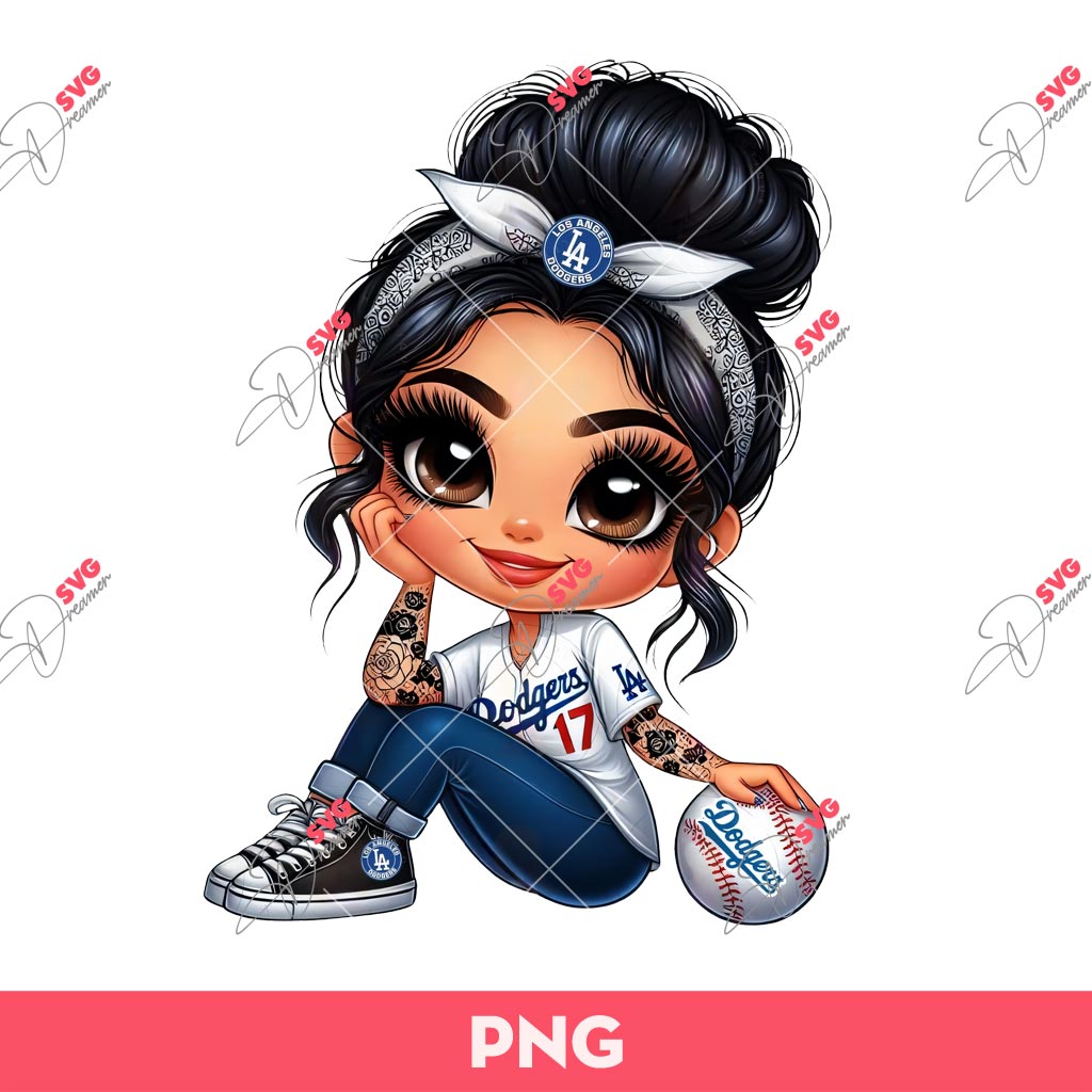 Cute Cartoon Girl Fan LA Dodgers PNG, Fan Dodgers Baseball PNG