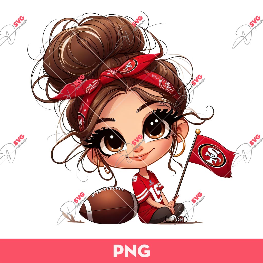 Cute Cartoon Girl Fan Sanfrancisco 49ers PNG, 49Ers Football Fan Girl PNG