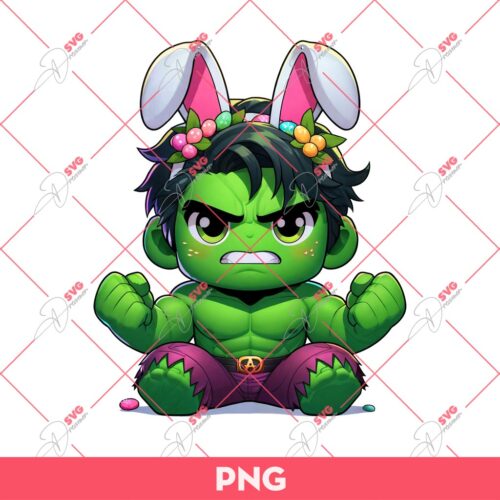 Cute Chibi Hulk Easter Bunny PNG, Hulk Bunny Easter PNG