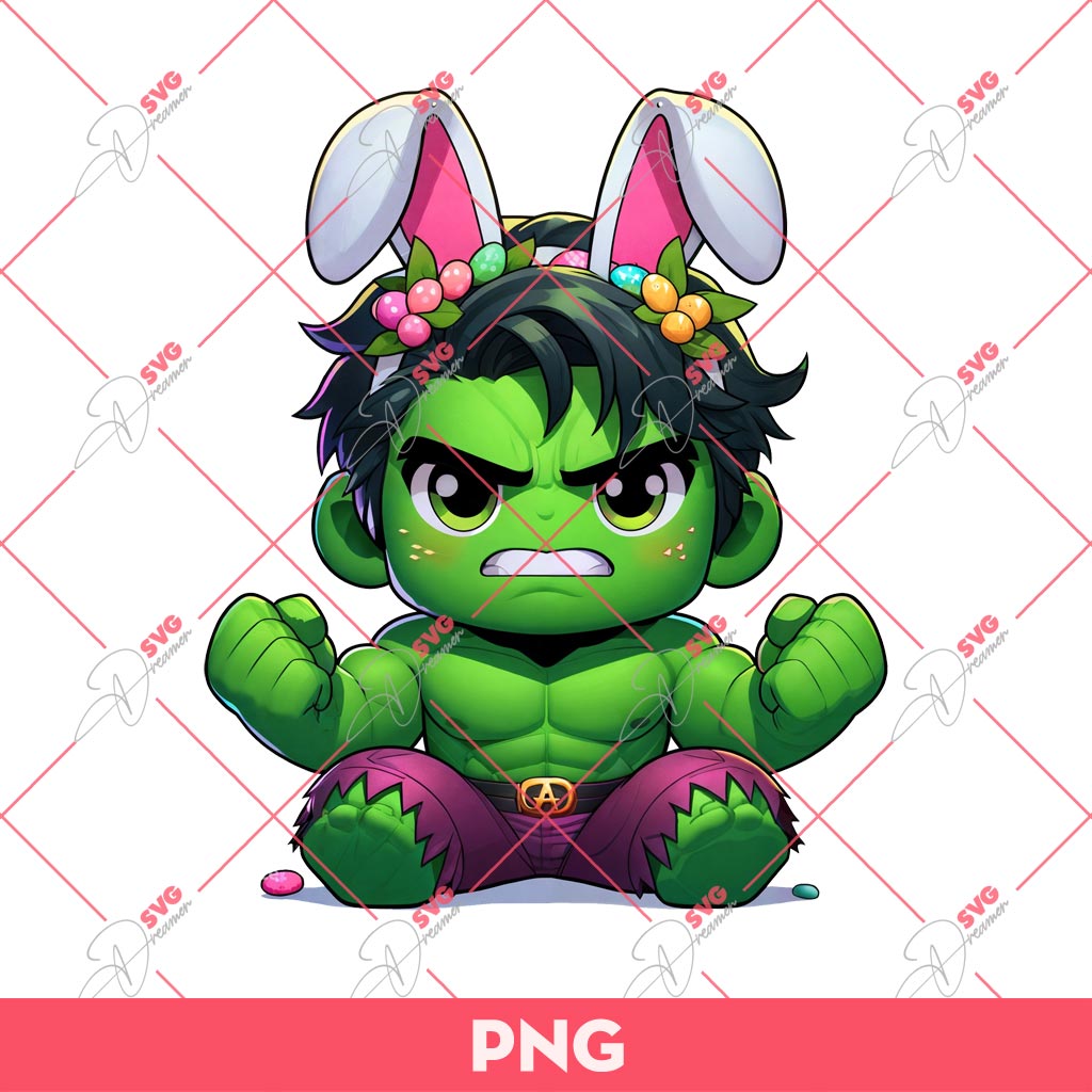 Cute Chibi Hulk Easter Bunny PNG, Hulk Bunny Easter PNG