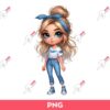 Cute Girl LA Dodgers Baseball PNG, Cartoon Girl Messy Bun Dodgers PNG