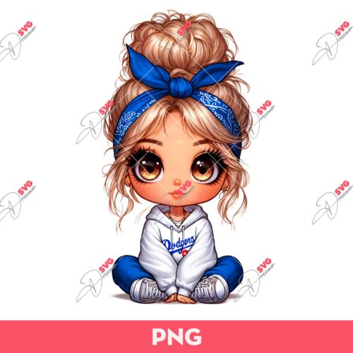 Cute Girl Los Angeles Dodgers Baseball PNG, Cartoon Girl Baseball PNG