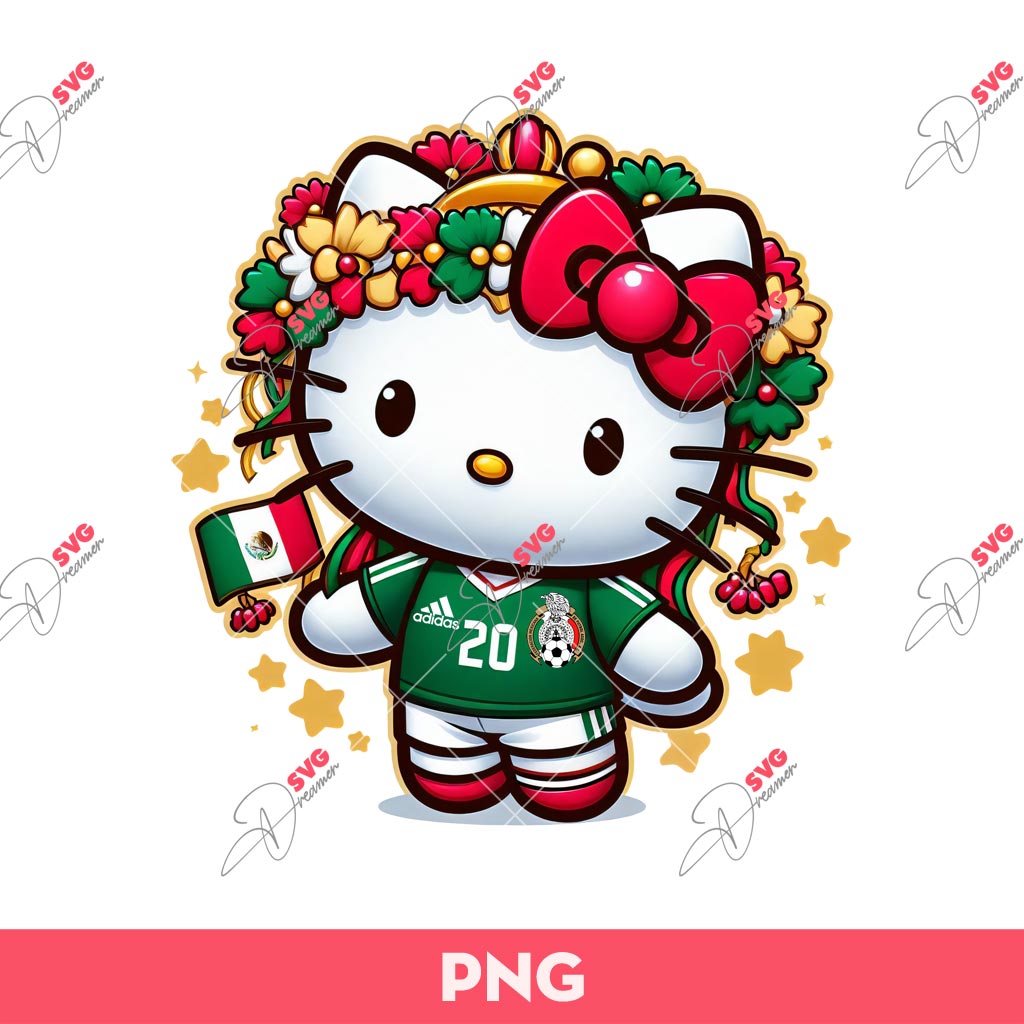 Cute Hello Kitty Fan Mexico Soccer PNG, Kitty Mexican PNG