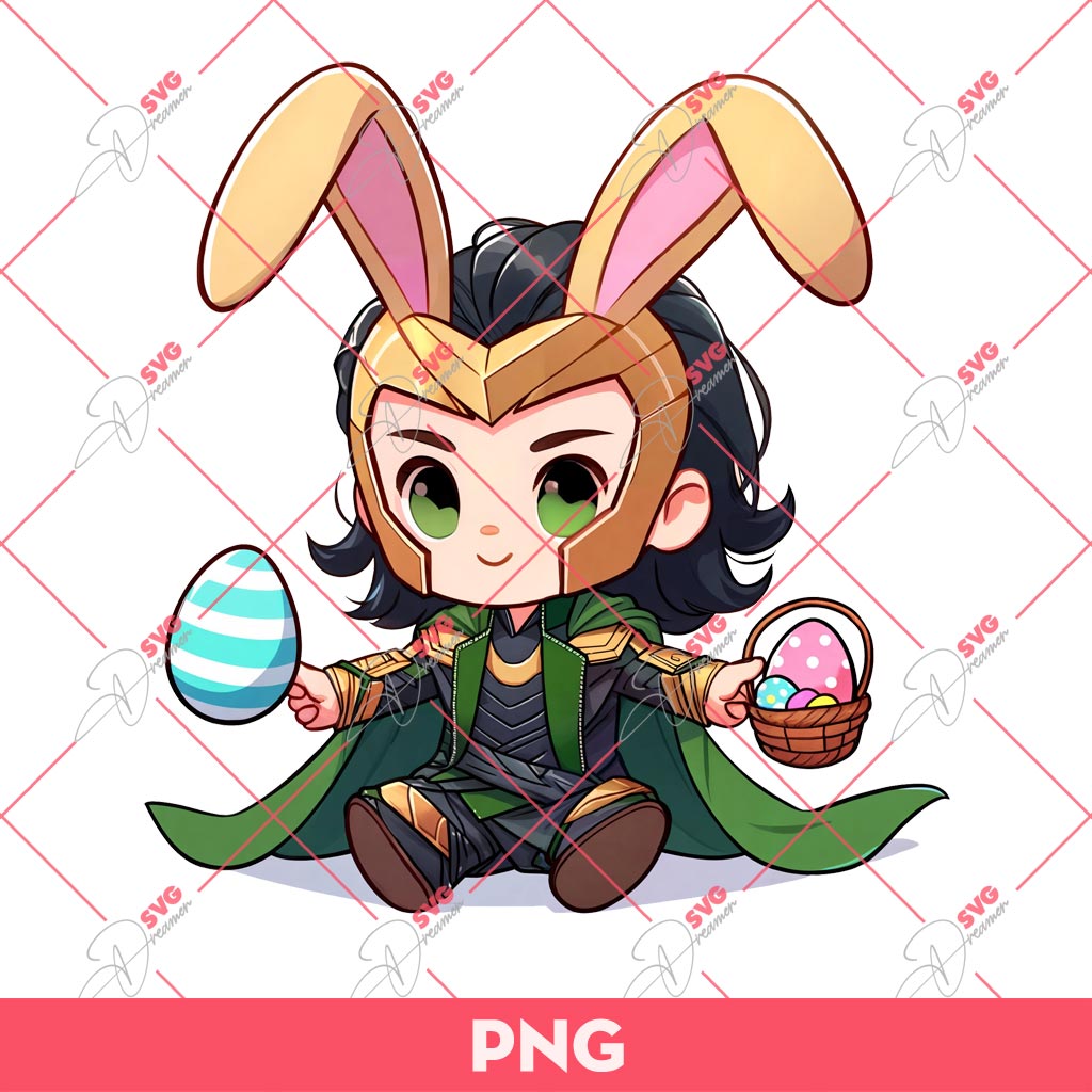 Cute Loki Easter PNG, Chibi Loki Bunny Easter PNG