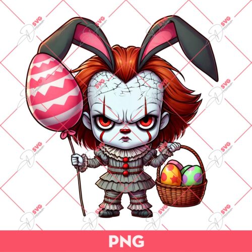 Cute Pennywise Easter PNG, Pennywise Bunny Chibi PNG, Horror Pennywise Easter PNG