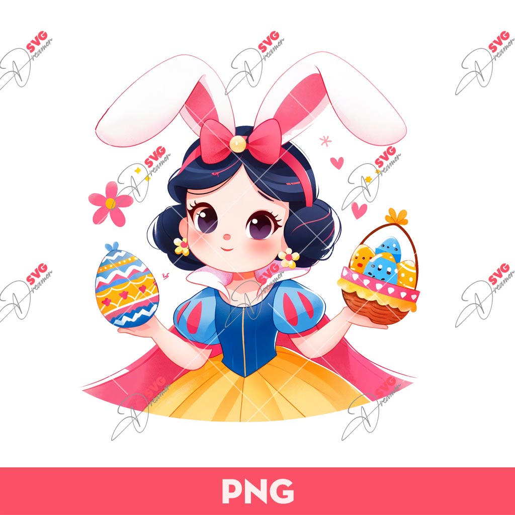 Cute Snow White Princess Bunny Easter PNG, Easter Snow White PNG, Easter Disney Princess PNG