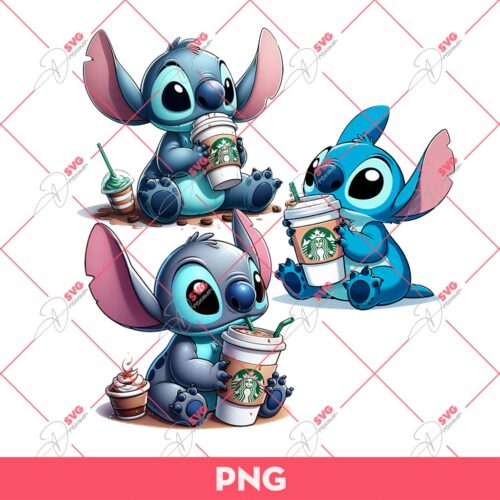 Bundle Stitch Coffee, Cute Stitch Drinks Coffee PNG, Stitch And Starbucks Coffee PNG