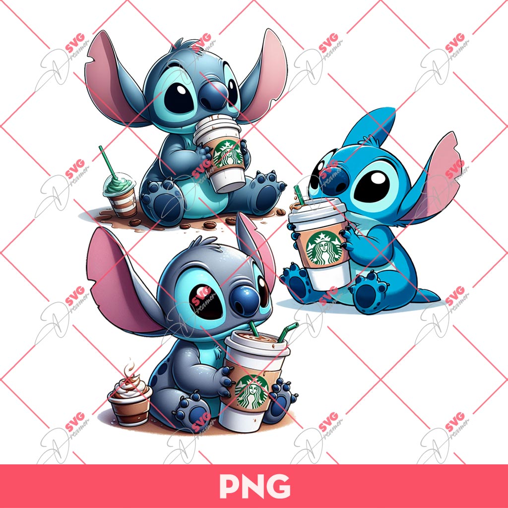 Bundle Stitch Coffee, Cute Stitch Drinks Coffee PNG, Stitch And Starbucks Coffee PNG