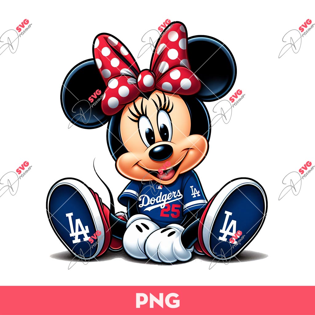 Disney Minnie Mouse Dodgers Baseball PNG, Minnie LA Dodgers PNG, Disney Sport PNG