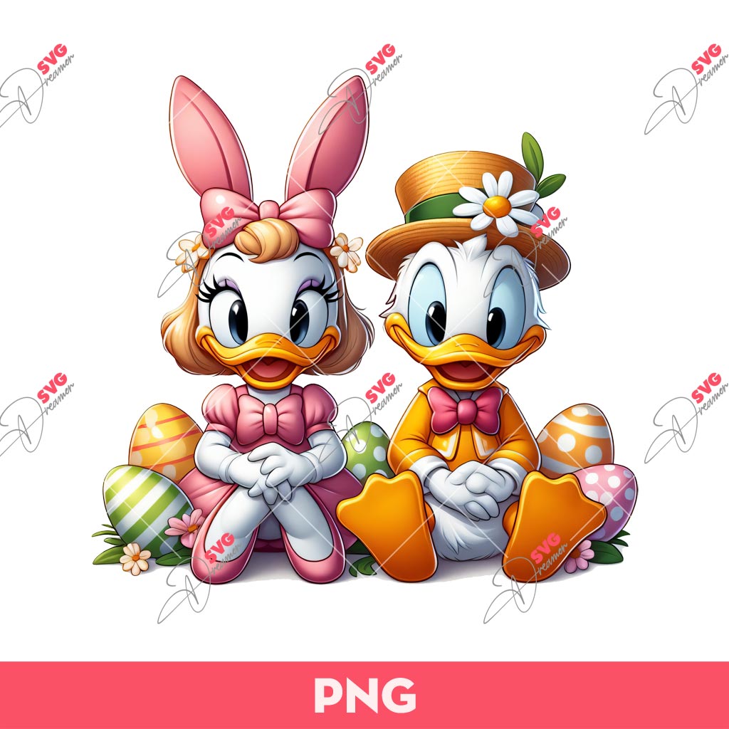 Donald And Daisy Easter PNG, Disney Happy Easter PNG, Bunny Daisy Donald Duck Easter PNG