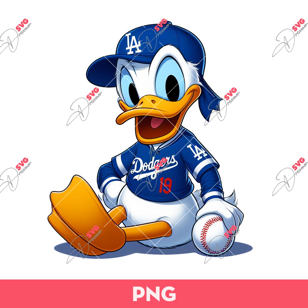 Donald LA Dodgers Baseball PNG, Disney Donald Duck Baseball PNG
