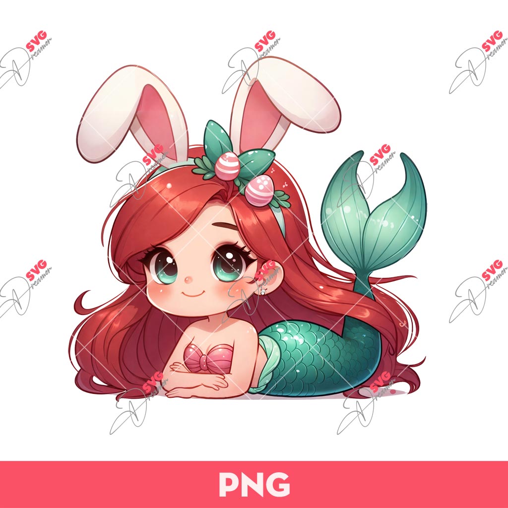 Easter Ariel Mermaid PNG, Easter Disney Princess PNG, Ariel Bunny Easter PNG