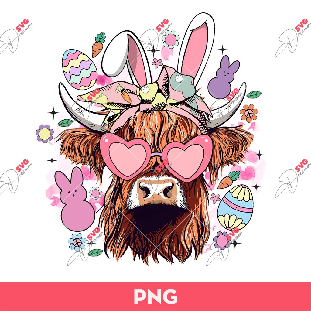 Easter Cow PNG, Easter Highland Cow PNG, Bunny Cow Easter PNG