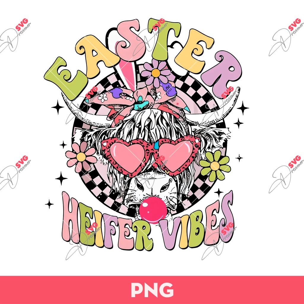 Easter Heifer Vibes PNG, Easter Highland Cow PNG, Happy Easter Cow PNG