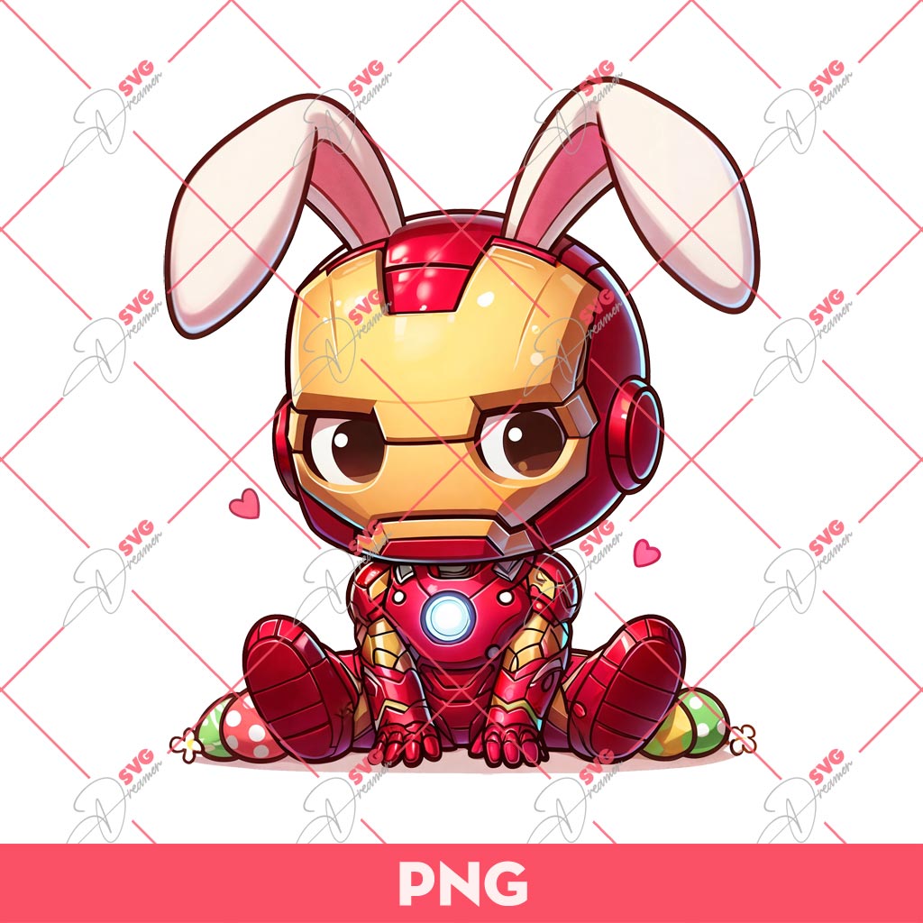 Easter Iron Man Cute Chibi Bunny PNG, Iron Man Easter PNG