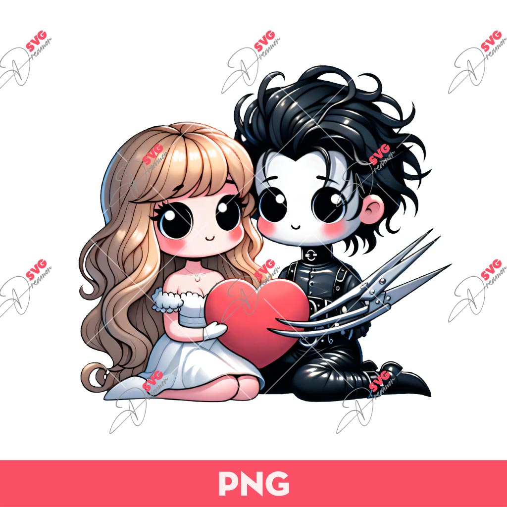 Edward Scissorhands And Kim PNG, Cute Chibi Edward Scissorhands Couple PNG