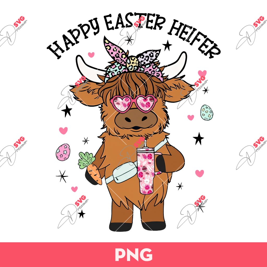 Happy Easter Heifer PNG, Easter Highland Cow PNG, Happy Easter Cow PNG