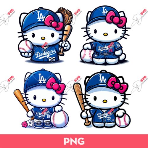Hello Kitty Dodgers Bundle PNG, Kitty Baseball PNG, Hello Kitty LA Dodgers Baseball PNG Sublimation